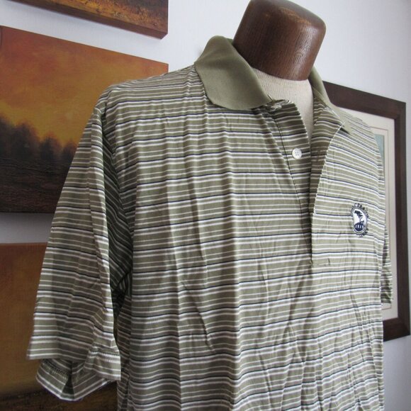 Pebble Beach Golf Shirt Size Large Men's Olive Green Logo Links Striped EUC - Picture 2 of 7